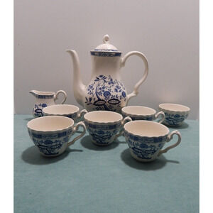 Myott Meakin Blue Onion Tea Set 1982 Staffordshire England Hand Engraved